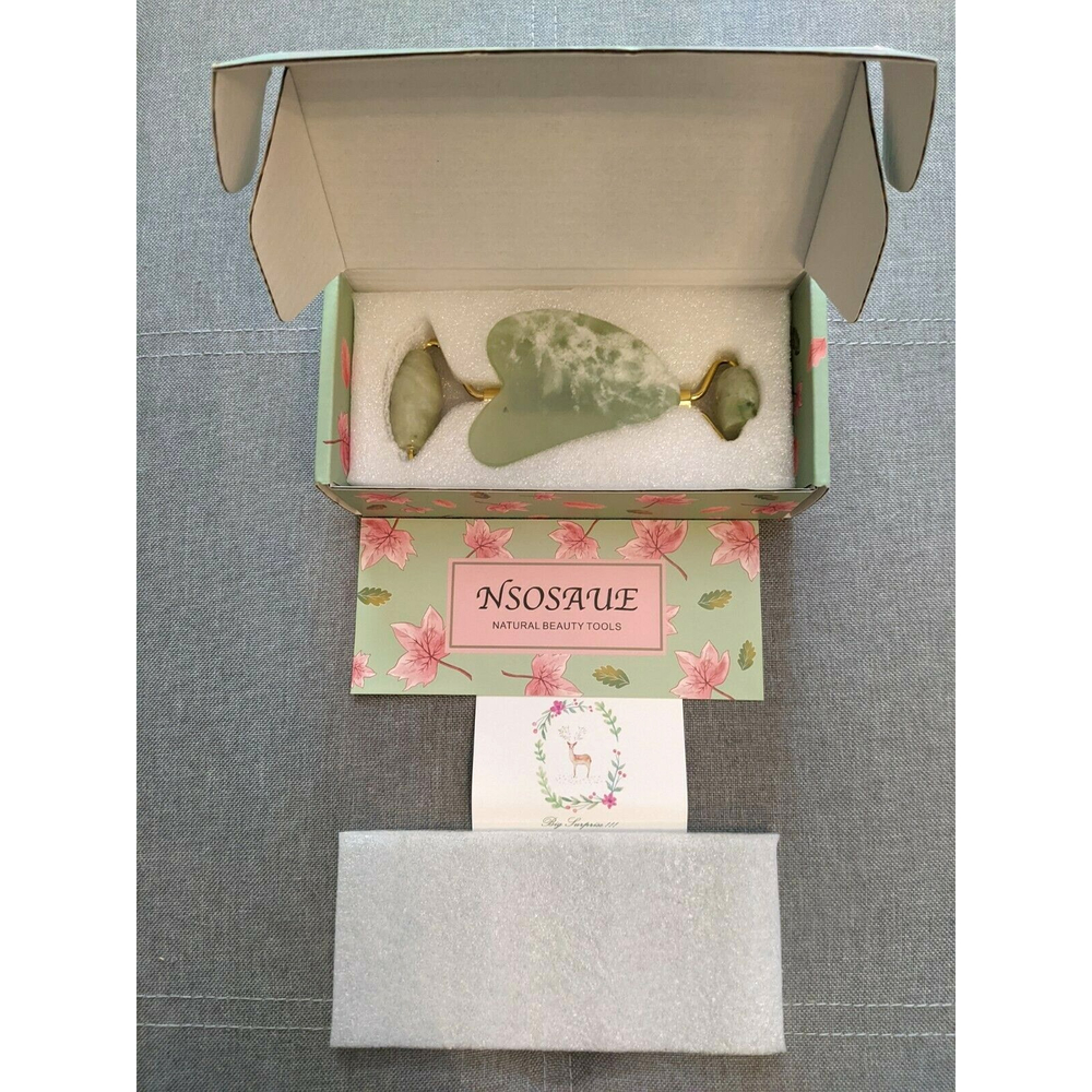 Natural Jade Roller & Gua Sha Beauty Facial Set Natural Tools New in Box Gift